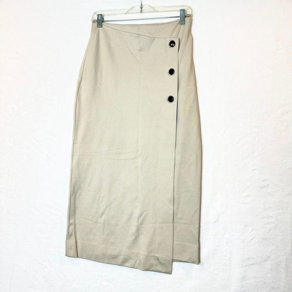 Aritzia Babaton Billy Asymmetrical Waist Button Midi Pencil Skirt side 6 - Picture 2 of 9
